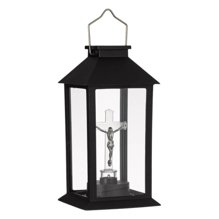 Felinar Solar, LED, Cruce Interioară, Aprindere Automată, Re&icirc;ncărcabil, Negru, 14x14x28cm