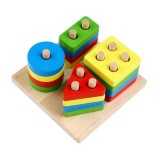 Cumpara ieftin Jucarie educativa pentru copii, Montessori, sortare forme geometrice, 16 piese, 3+ ani, lemn, 12 x 12 x 5 cm, multicolor