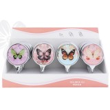 Cumpara ieftin Oglinda cosmetica cu maner, rama argintie, imprimeu fluturi, 14.5 cm