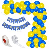 Set aranjament baloane pentru arcada, ghirlanda Happy Birthday, 115 buc, galben si albastru