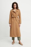 MAX&amp;Co. trenci femei, culoarea maro, de tranzitie, cu doua r&acirc;nduri de nasturi, 2516021043200