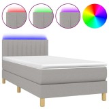 Cumpara ieftin Pat cu arcuri, saltea si LED, gri deschis, 90x200 cm, textil