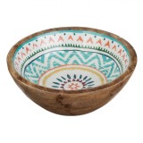 Bol Lemn Emailat, Model Aztec, Multicolor, Diametru 20cm, Capacitate 0,52L