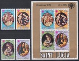 St. Lucia 1980 - Crăciun 1979 - Picturi de Titian, Bellini, s.a., Serie + Colita, MNH