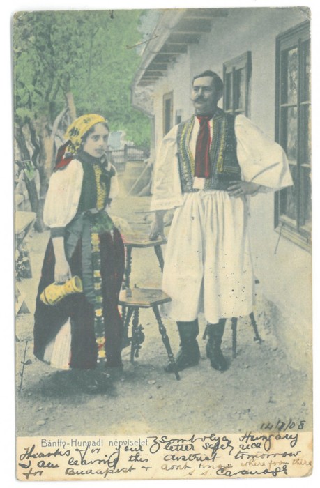 1709 - HUEDIN, Cluj, Ethnic Family, Romania - old postcard - used - 1908
