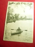 Ilustrata Sibiu - Femeie cu Caiac sportiv pe Raul Cibin , circulat 1958
