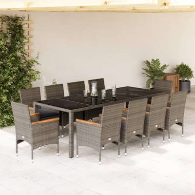 vidaXL Set mobilier de grădină cu perne 11 piese gri poliratan&amp;amp;sticlă 3278736 foto