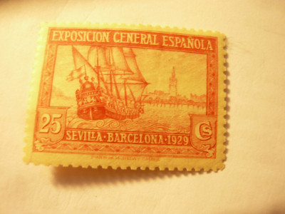 Timbru Spania 1929 Expozitia Generala , val. 25C sarniera foto