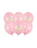 Set 10 Baloane Latex Roz Pal Imprimate cu Buline Albe Si Elefant 30 cm