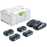 Festool SYS 18V 4x40/TCL 6 DUO - Set 4 acumulatori si incarcator Li-Ion 18 V 4 Ah incarcare rapida valiza speciala