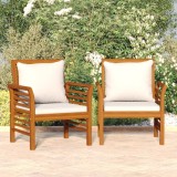 Set 2 Fotolii Gradina vidaXL, Lemn Acacia, Alb Crem, Perne Incluse, Confortabile, 64x60x81 cm