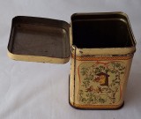 Cutie din tabla litografiata pt depozitare dulciuri anii 1960 imagine cu pasari
