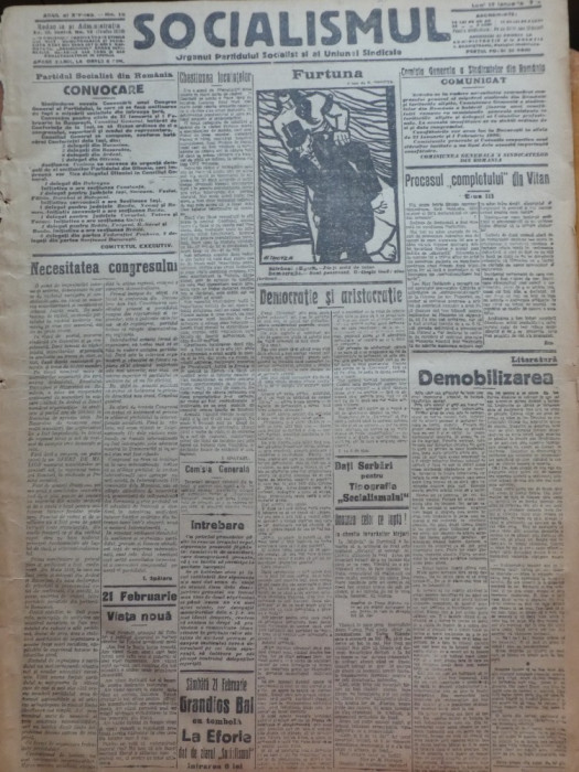 Ziarul Socialismul , Organul Partidului Socialist , nr. 12 / 1920 ,desen Tonitza