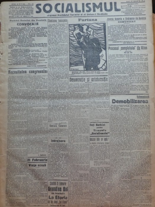 Ziarul Socialismul , Organul Partidului Socialist , nr. 12 / 1920 ,desen Tonitza