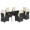 Set mobilier de gradina cu perne, 7 piese, negru, poliratan