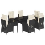 Set mobilier de gradina cu perne, 7 piese, negru, poliratan