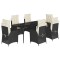 Set mobilier de gradina cu perne, 7 piese, negru, poliratan