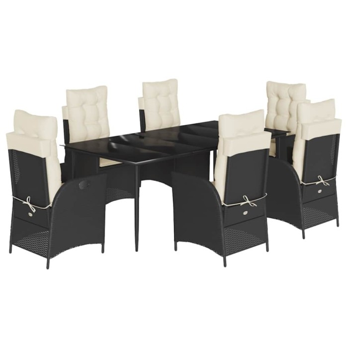 Set mobilier de gradina cu perne, 7 piese, negru, poliratan