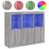Servanta cu lumini LED, 3 buc., gri sonoma, lemn prelucrat
