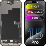 Cumpara ieftin Display cu Touchscreen JK pentru Apple iPhone 15 Pro, cu Rama, Versiune LCD In-Cell IC Movable, Negru