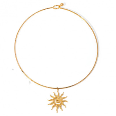 Colier Elina, auriu, circular, cu pandantiv soare, din otel inoxidabil foto
