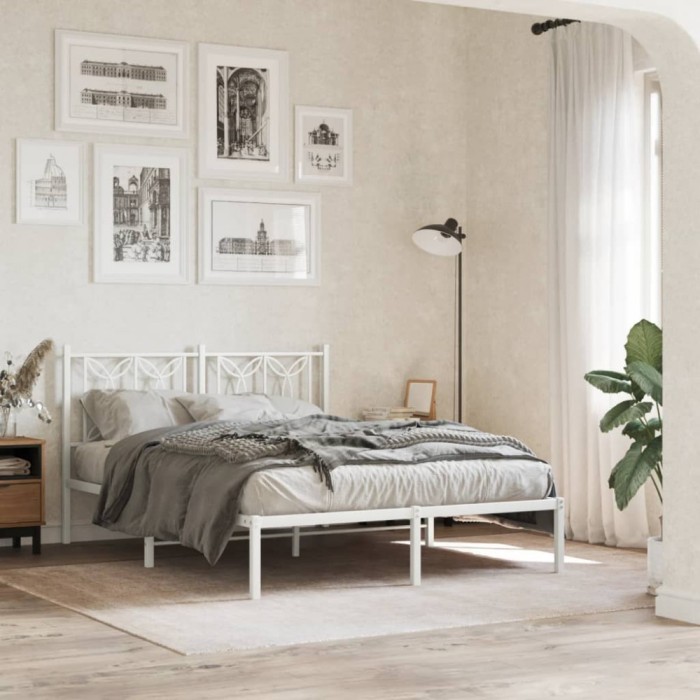 Gossi cadru de pat metalic cu tablie, alb, 135x190 cm