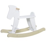 Cal tip Balansoar pentru Copii 1-3 Ani, Design Clasic din Lemn cu Manere si Suport pentru Picioare, 68x26.5x48cm, Alb HOMCOM | Aosom Romania