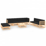 VidaXL Set mobilier de grădină cu perne, 10 piese, lemn masiv pin