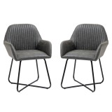 HOMCOM Set 2 Scaune Moderne Tapitate Imitație Piele Gri pentru Sufragerie Bucătărie sau Living 60x56.5x85cm | Aosom Romania