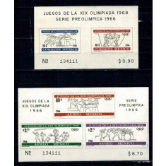 Mexic 1966 - Jocurile Olimpice, preolimpiada, colita si bloc neuzat