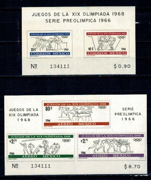 Mexic 1966 - Jocurile Olimpice, preolimpiada, colita+bloc neuzat