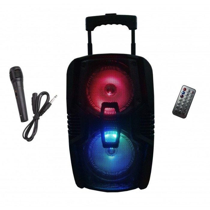 Boxa activa portabila cu doua difuzoare 6 inch,Bluetooth,microfon cu fir,telecomanda,cititor stick USB,card