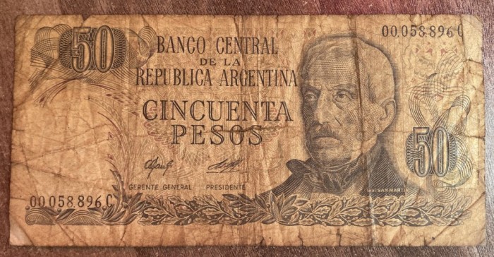 B11 7 - Bancnota foarte veche - Argentina - 50 pesos