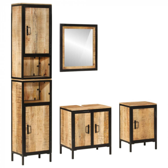 Set mobilier de baie, 4 piese, fier si lemn masiv de mango GartenMobel Dekor