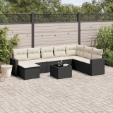 vidaXL Set mobilier de grădină cu perne, 9 piese, negru, poliratan 3251703