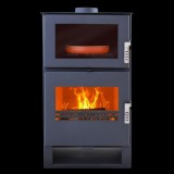 Soba moderna VERSO F, 9 kW, din oțel, design clasic cu geam termorezistent, negru