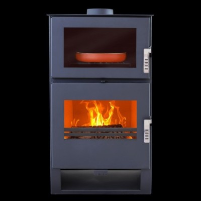 Soba moderna VERSO F, 9 kW, din oțel, design clasic cu geam termorezistent, negru foto