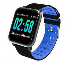 Resigilat Ceas Smartwatch Techstar&amp;reg; A6, 1.3inch, Bluetooth 4.0, Monitorizare Tensiune, Puls, Oxigenare Sange, Alerte Sedentarism, Albastru foto