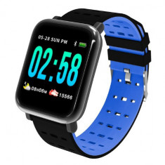 Ceas Smartwatch Techstar® A6, 1.3inch, Bluetooth 4.0, Monitorizare Tensiune, Puls, Oxigenare Sange, Alerte Sedentarism, Albastru