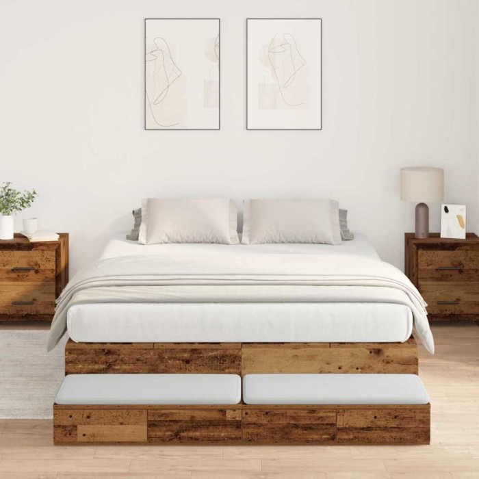 vidaXL Cadru de pat cu depozitare Lemn vechi 226.5 x 135 x 31.5 cm 3335707