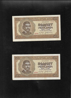 Set Serbia Srpska 2 x 50 dinari dinara 1942 xf-aunc consecutive foto