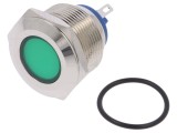 Lampă LED plată verde 24VDC 24VAC &Oslash;22mm alamă