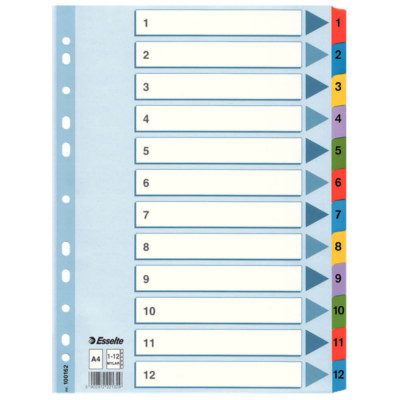 Separatoare Index din Carton Esselte Mylar, A4, Tip Index 1-12, Taste Laminate, Multicolor, Separator Index, Separatoare Carton Index, Separatoare Ess foto