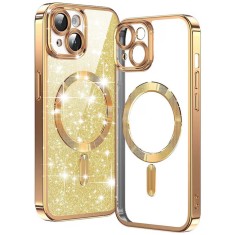 Husa premium iPhone 14 Plus Techsuit Luxury Glitter MagSafe, auriu foto