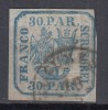 Timbre Romania 1864, Principatele Unite, Emisiunea II, 30 Parale Albastru, Bucuresti, Stampilat
