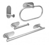 Set accesorii baie 4 piese, suport prosop, cuier baie, suport hartie igienica din otel inoxidabil, pentru baie/bucatarie, fara gauri in pereti, 40 cm,