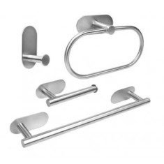 Set accesorii baie 4 piese, suport prosop, cuier baie, suport hartie igienica din otel inoxidabil, pentru baie/bucatarie, fara gauri in pereti, 40 cm,