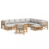 Cumpara ieftin Set mobilier de gradina cu perne gri deschis, 12 piese, bambus