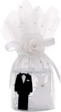 Set de 12 cutii decorative pentru nunta QILICZ, metal/organza, alb/negru, 6 x 15 cm