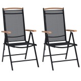 Set 2 Scaune Pliante Gradina Gossi, Aluminiu &amp; Textilena, Negru, 7 Pozitii, Rezistent Intemperii